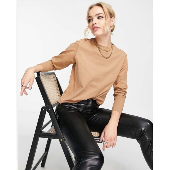 Mango beige  long sleeved basic top in beige size Large - Picture 1 of 14